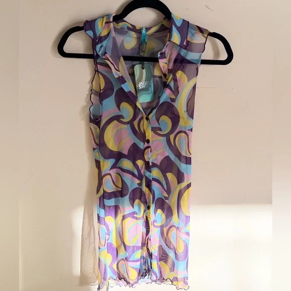 NWT Jaded London Retro Floral Print Mesh Sleeveless Shirt Dress XS DOLLSKILL - Picture 3 of 10